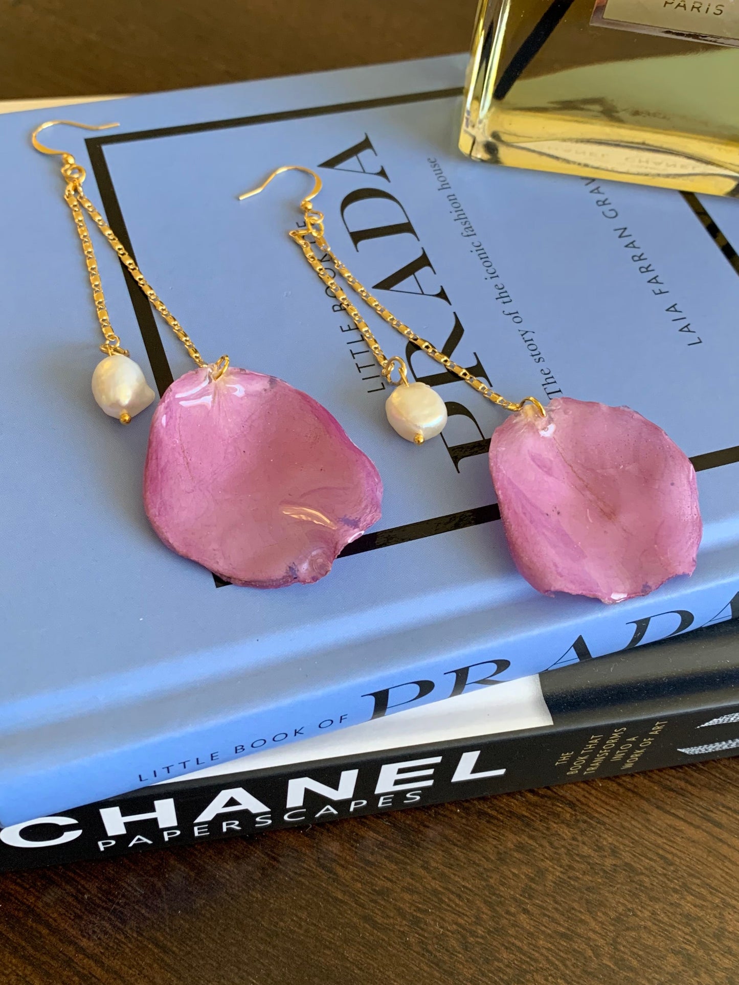 Purple rose petal earrings