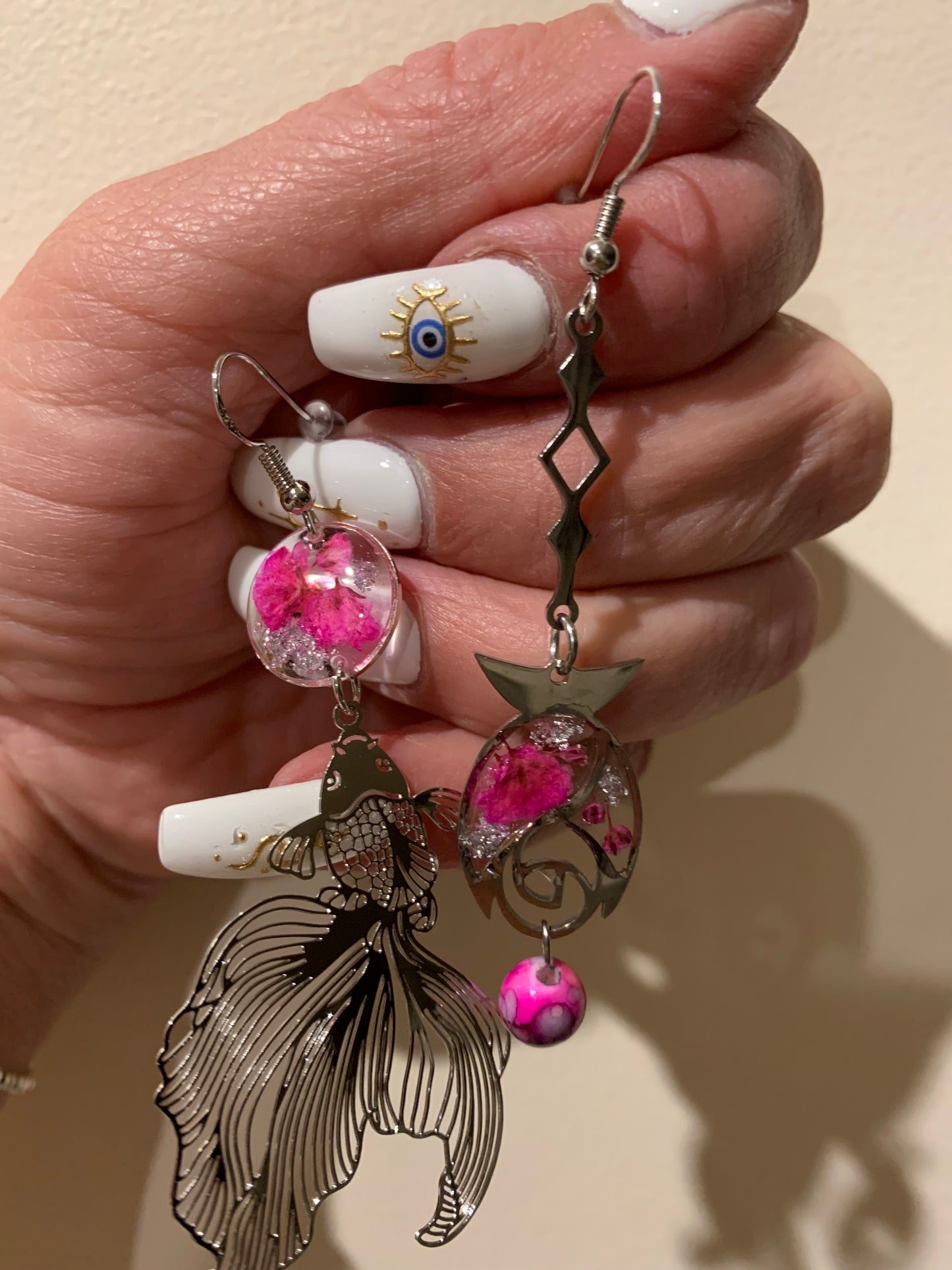 Floral fish earrings