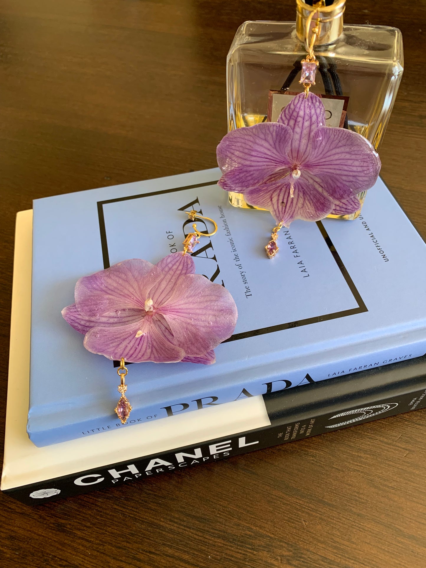 Large purple orchid earrings