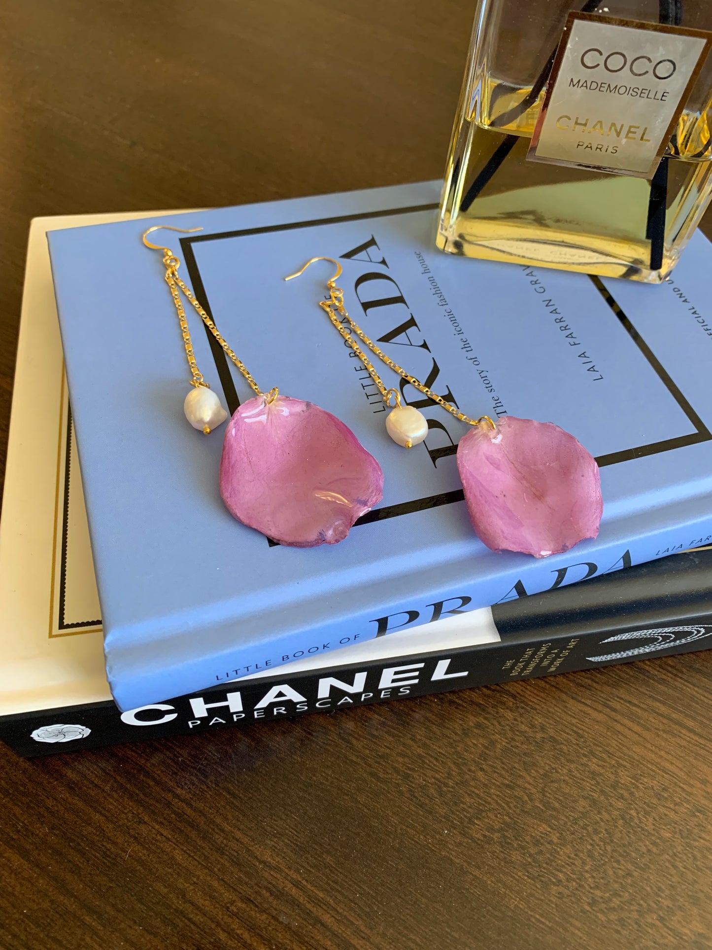 Purple rose petal earrings
