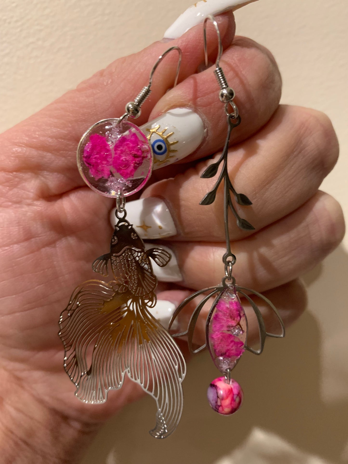 Floral fish earrings
