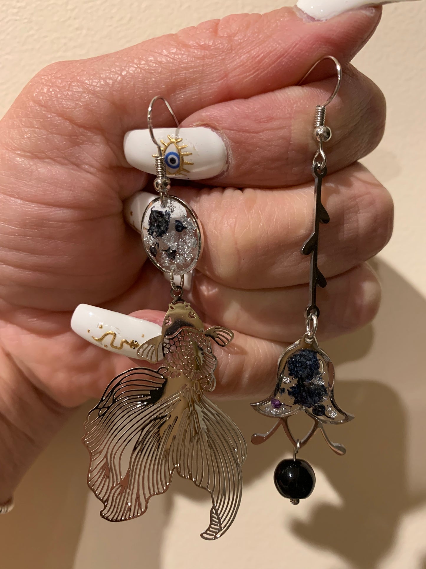 Floral fish earrings