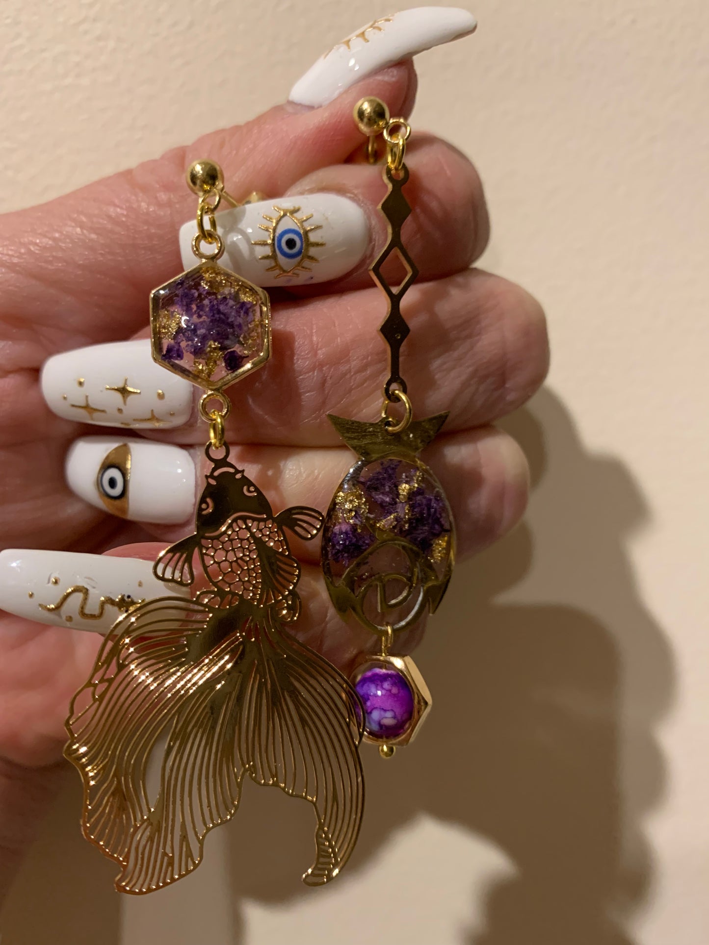 Floral fish earrings