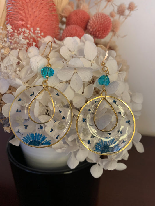 Blue Floral teardrop earrings
