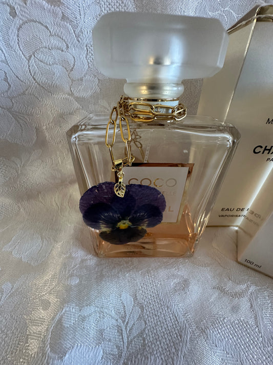 Purple pansy paperclip necklace