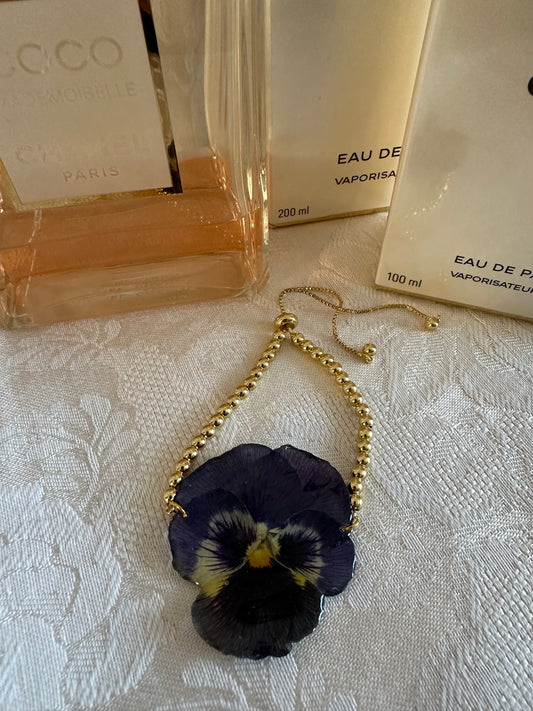 Purple pansy sliding bracelet