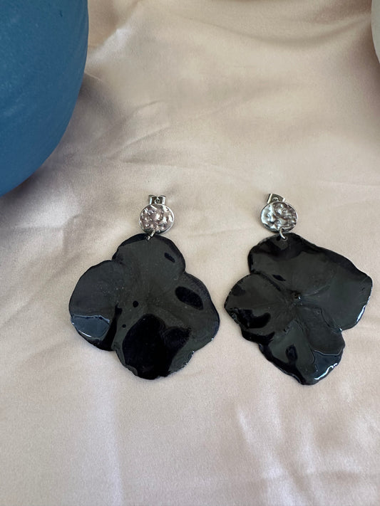 Black hydrangea earrings