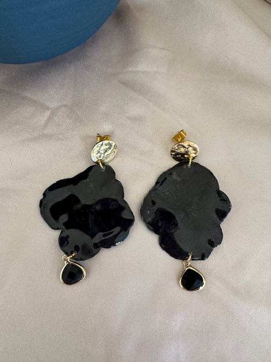 Black and gold hydrangea earrings