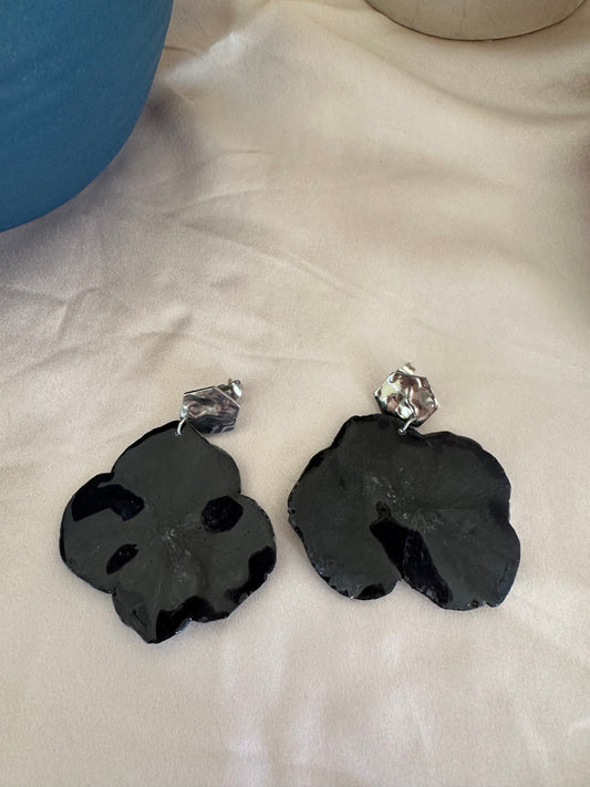 Black hydrangea earrings