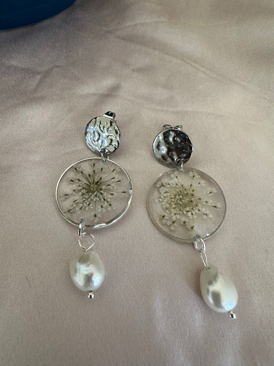 White floral dangle earrings