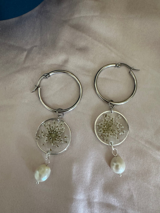 White floral dangle earrings