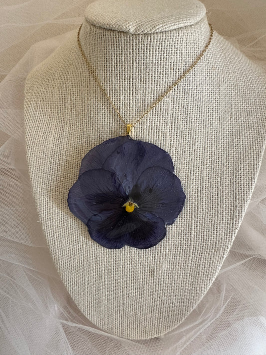 Large purple pansy necklace