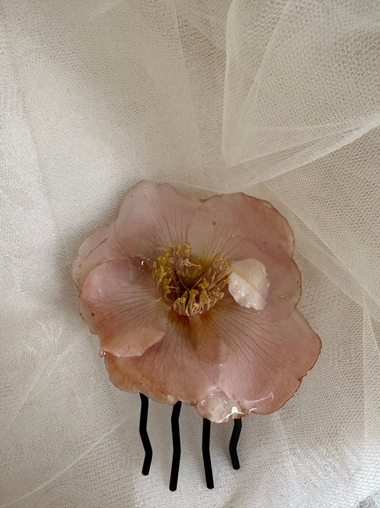 Pink camellia hair comb