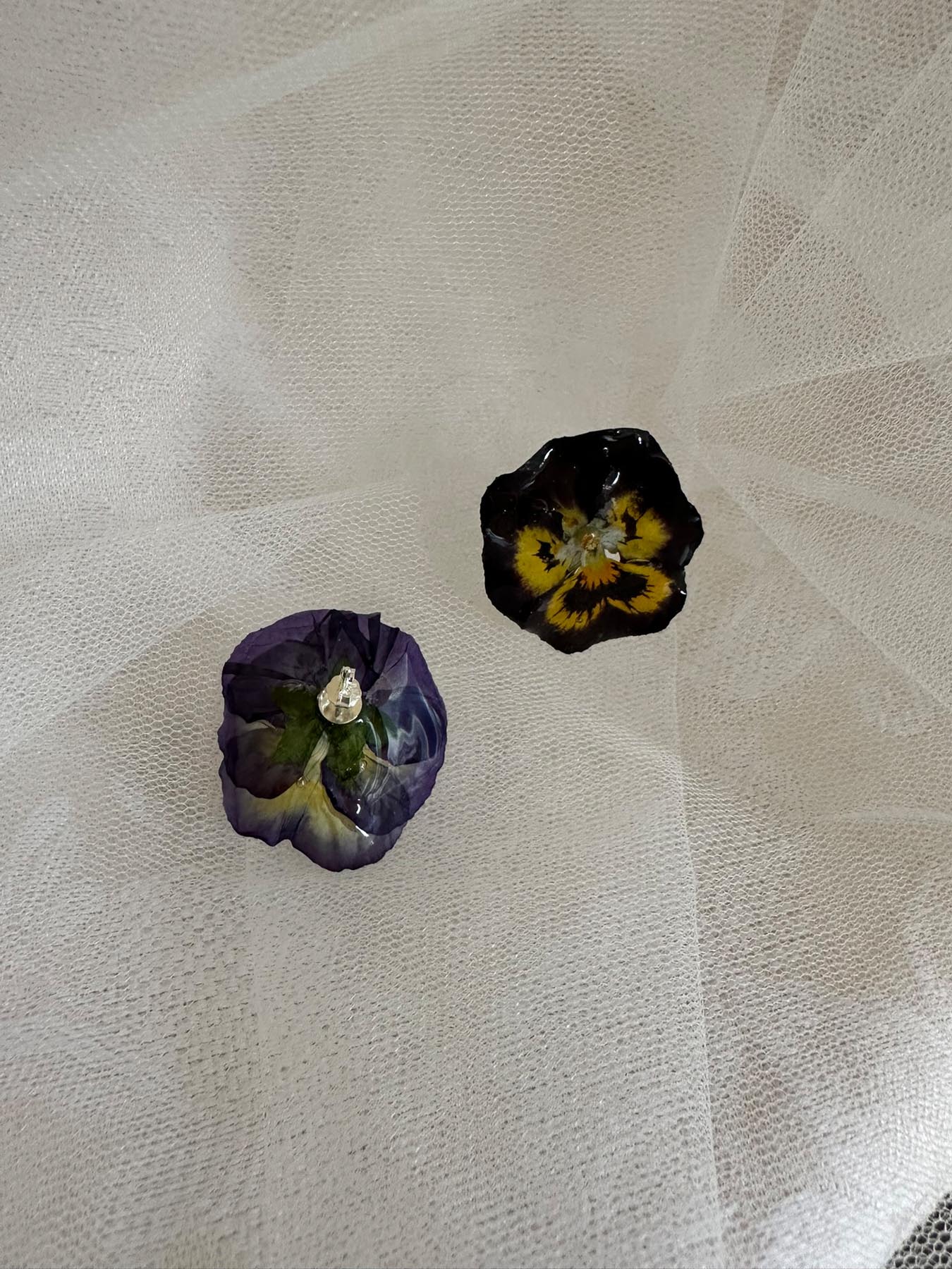 Purple and yellow pansy earrings